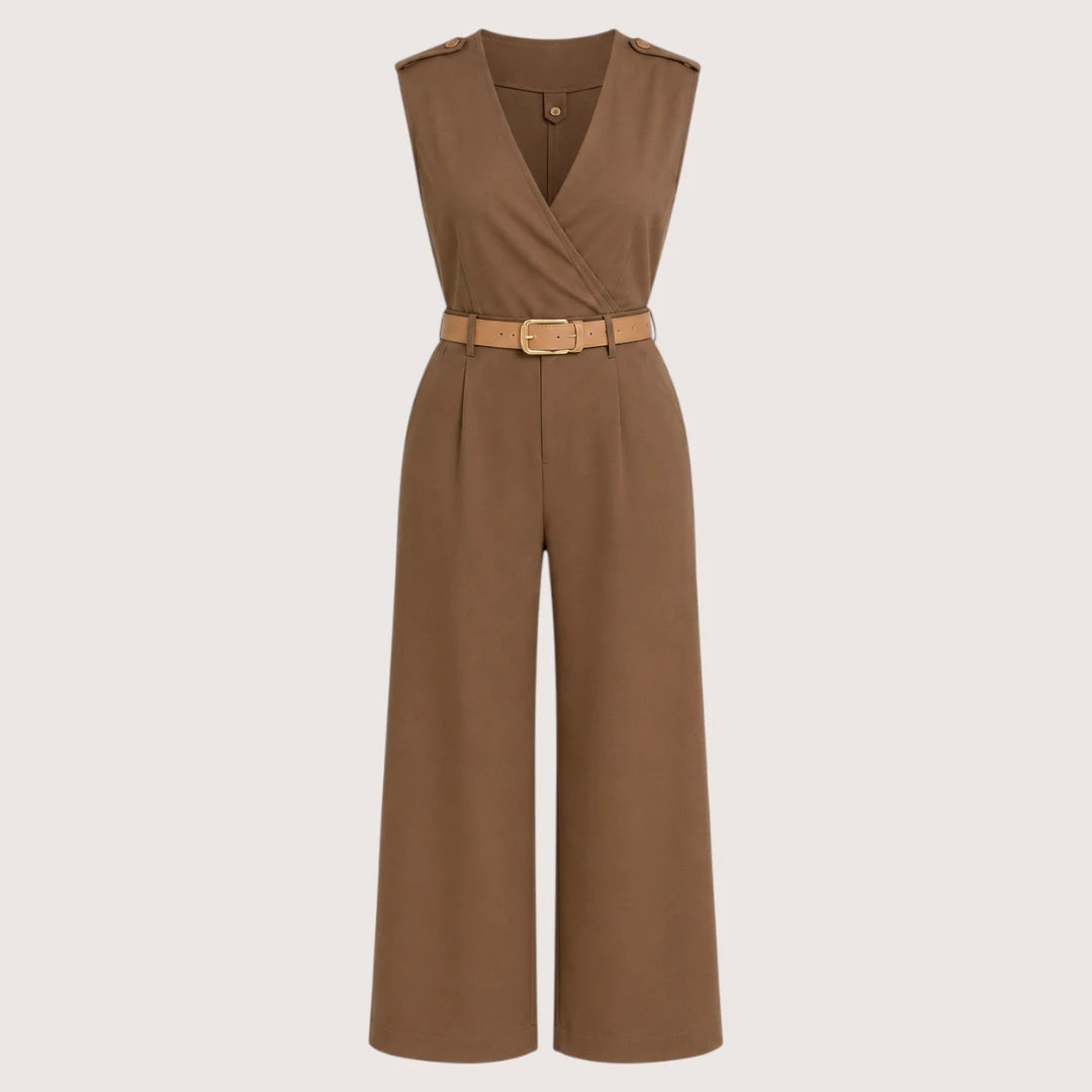 Elvoria | Women’s V-Neck Jumpsuit with Wide-Leg Trousers