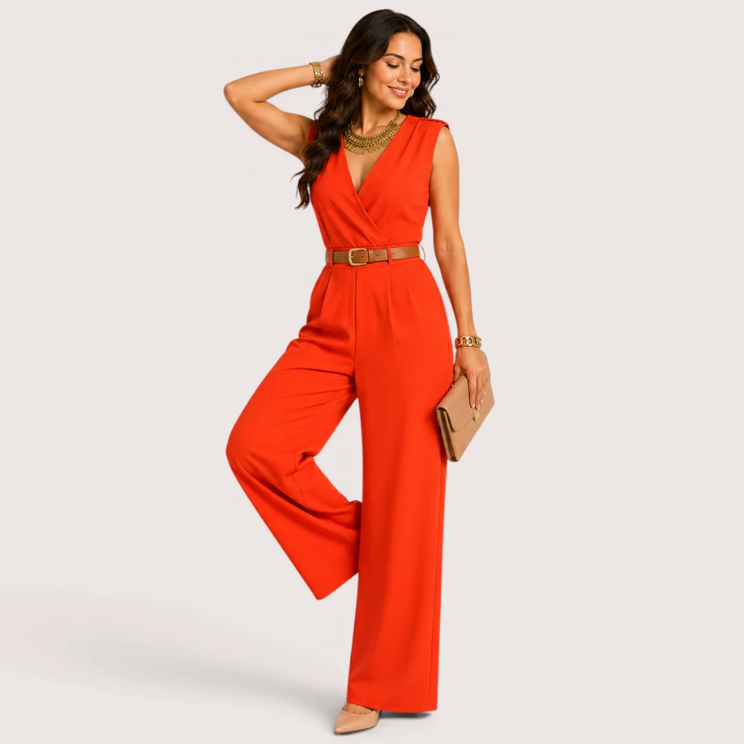 Elvoria | Women’s V-Neck Jumpsuit with Wide-Leg Trousers