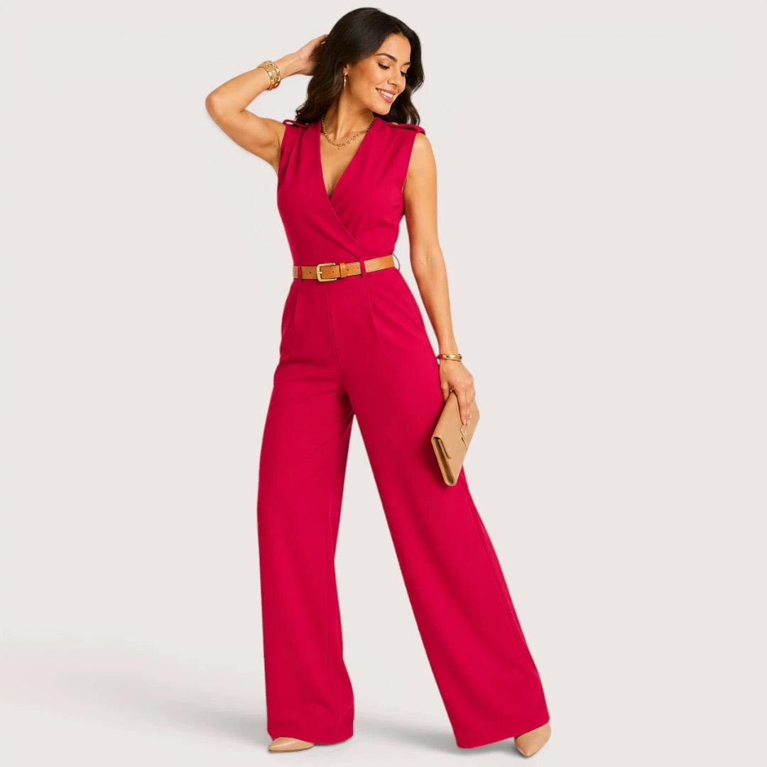 Elvoria | Women’s V-Neck Jumpsuit with Wide-Leg Trousers