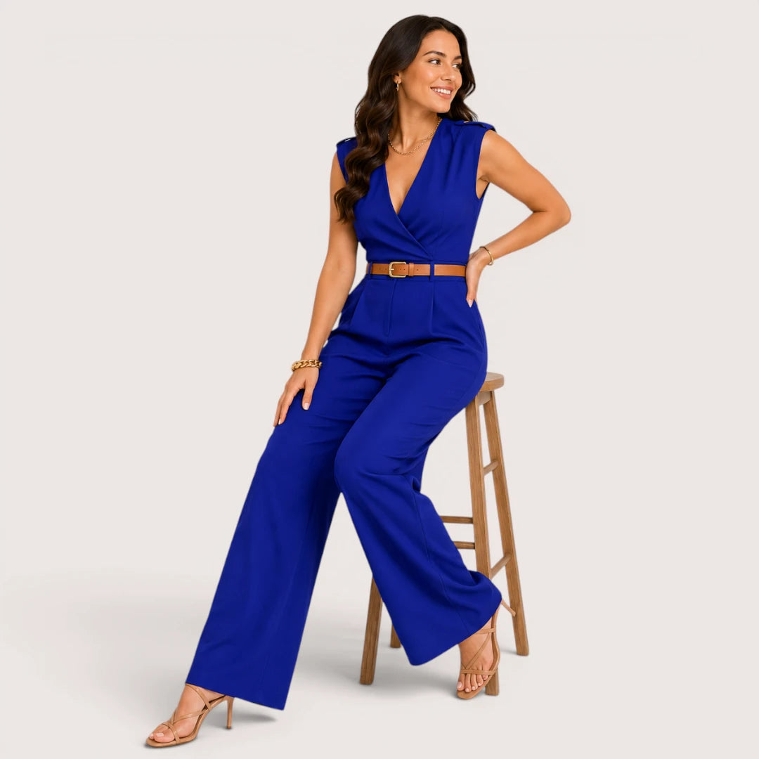 Elvoria | Women’s V-Neck Jumpsuit with Wide-Leg Trousers