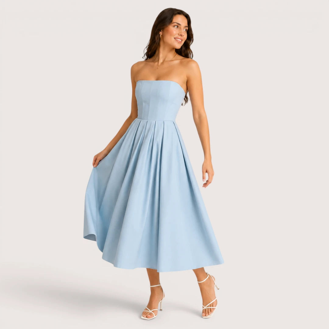 Claire | Women’s Strapless Pleated Midi Dress