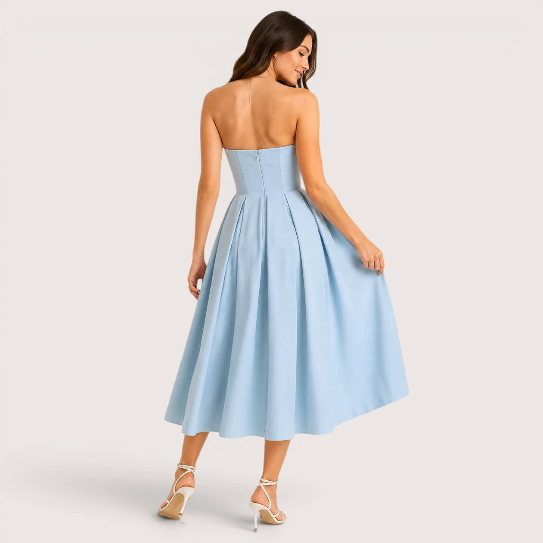 Claire | Women’s Strapless Pleated Midi Dress