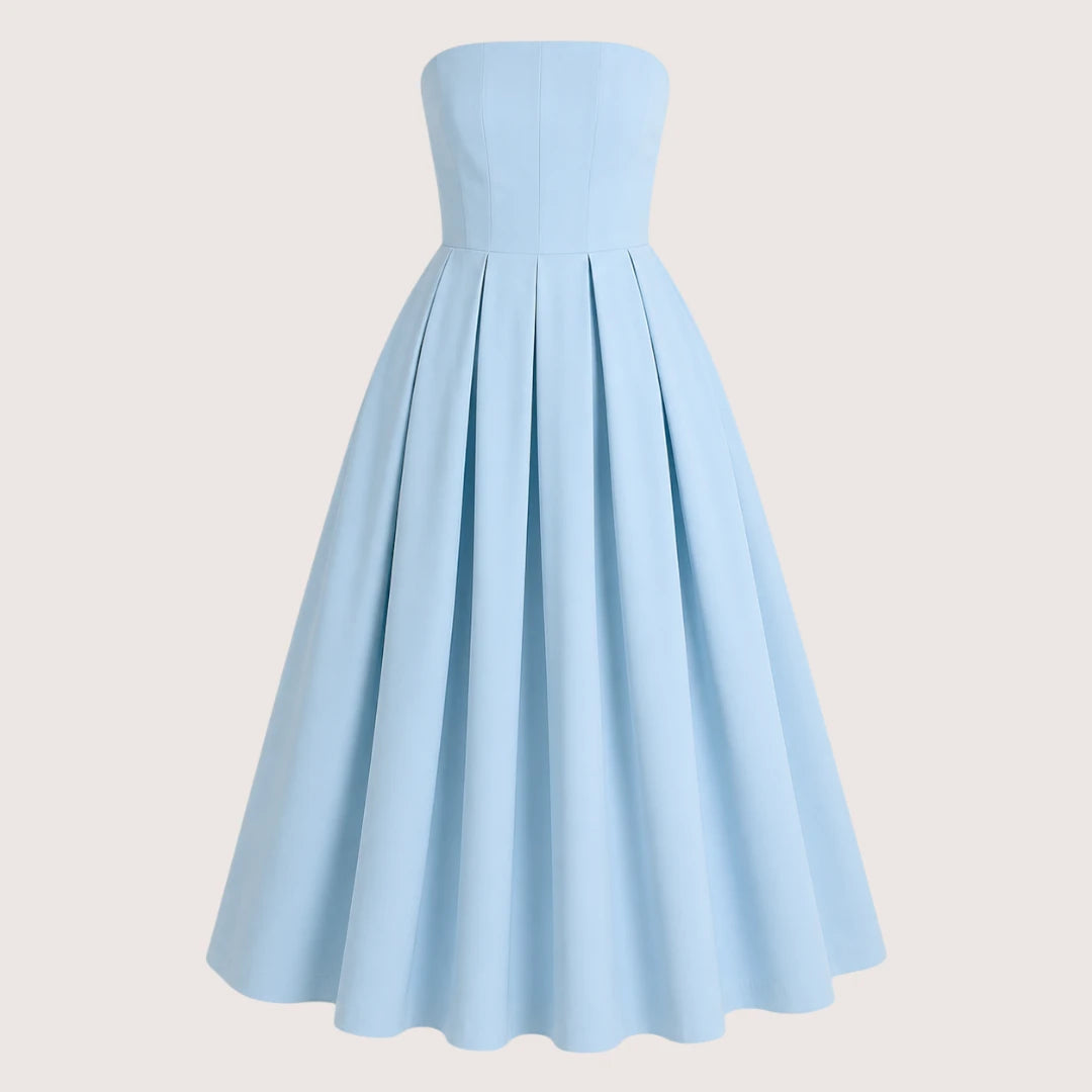 Claire | Women’s Strapless Pleated Midi Dress
