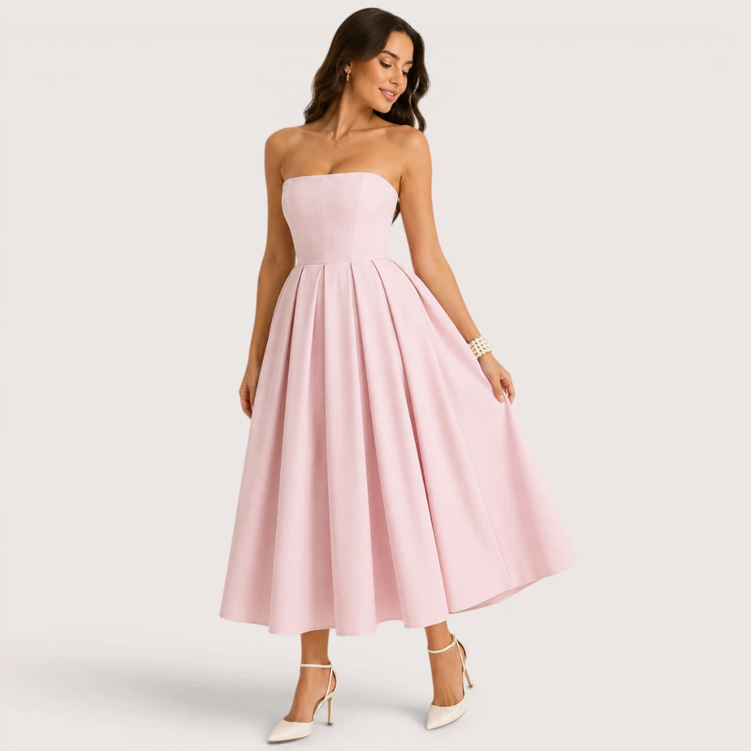 Claire | Women’s Strapless Pleated Midi Dress
