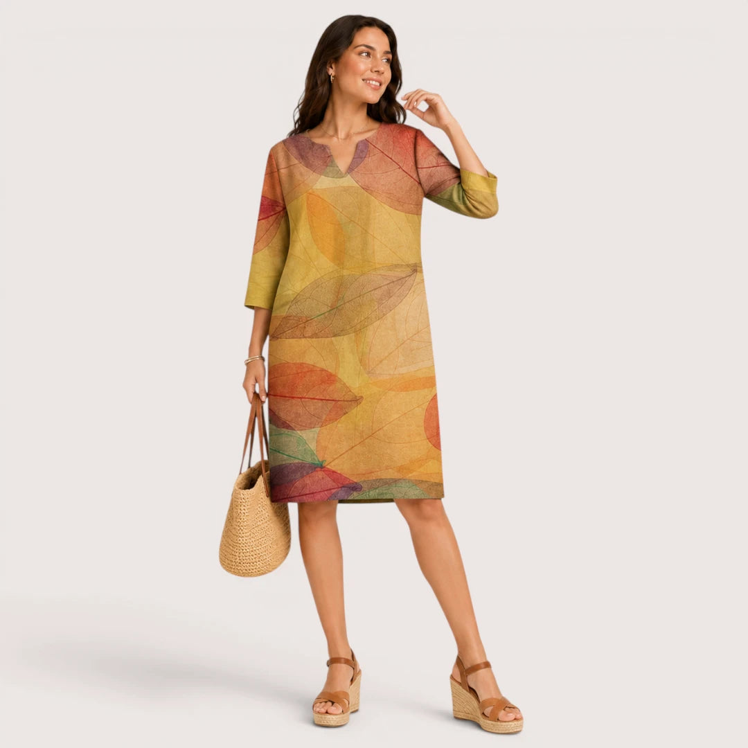 Chloe | Women’s Linen V-Neck Dress with 3/4 Sleeves