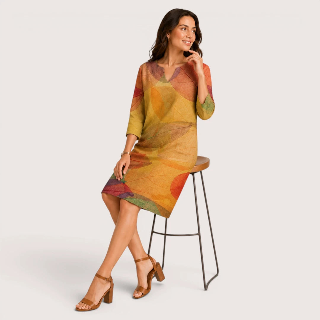 Chloe | Women’s Linen V-Neck Dress with 3/4 Sleeves