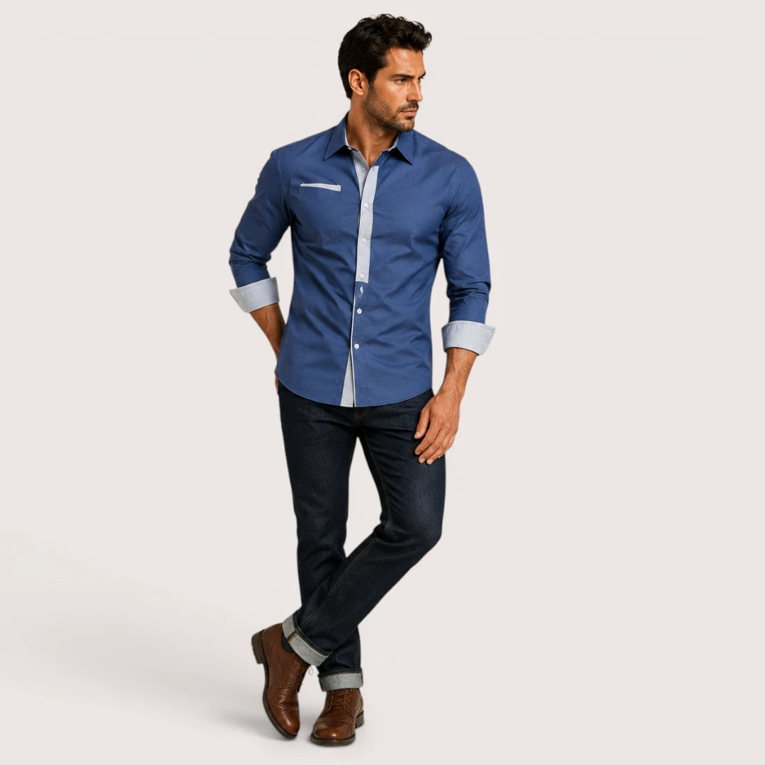 Veltrano | Men’s Collared Button-Up Shirt with Chest Pocket