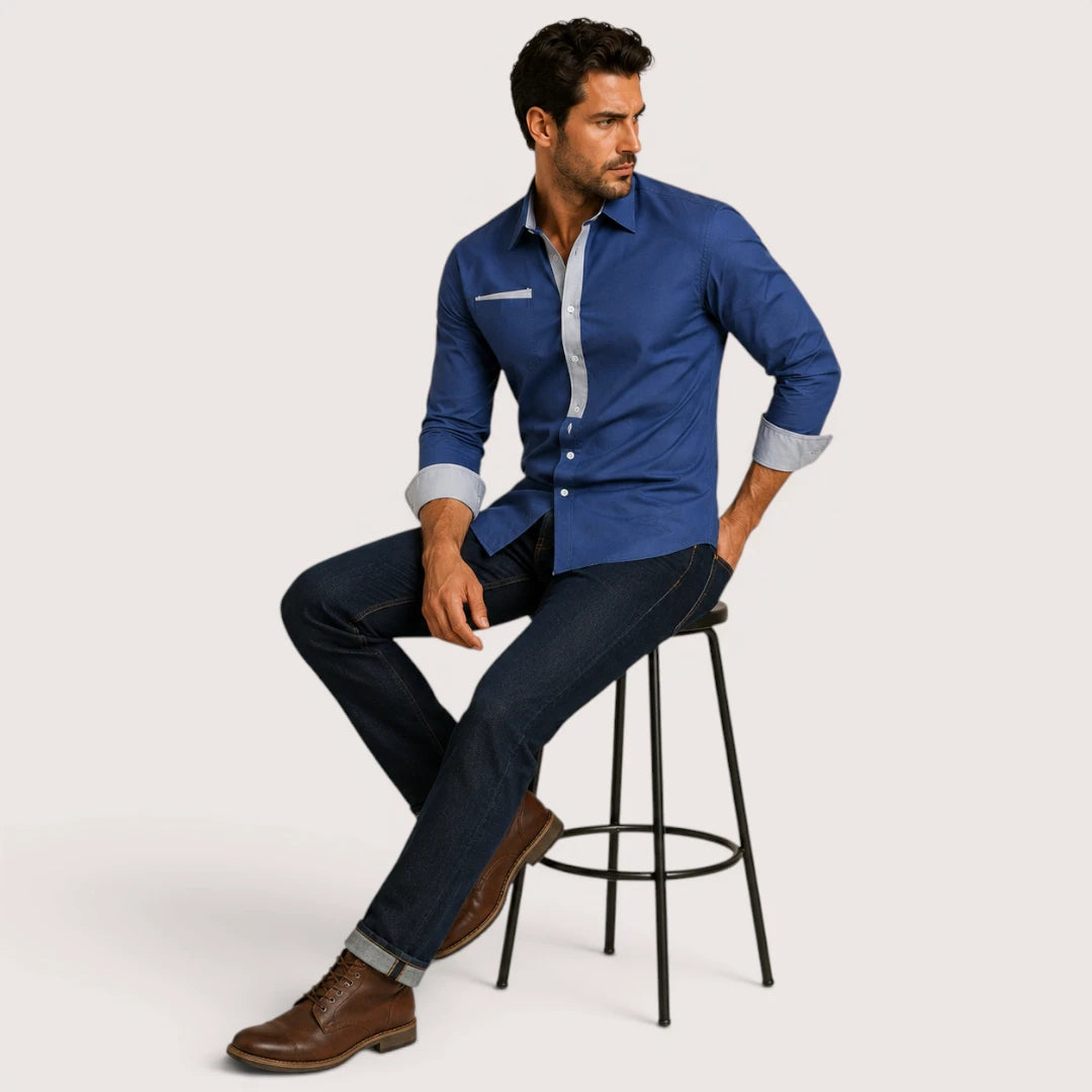 Veltrano | Men’s Collared Button-Up Shirt with Chest Pocket