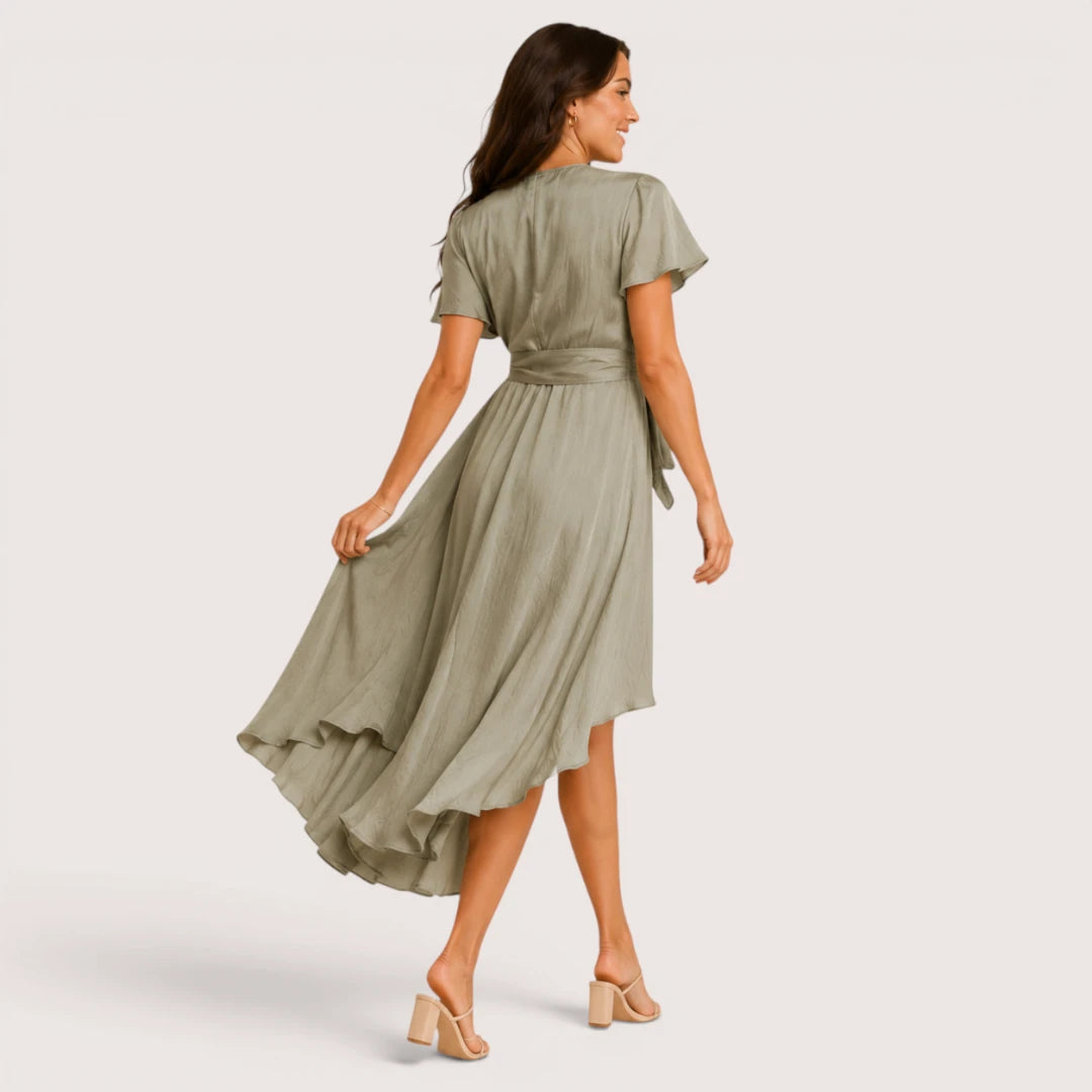Aveline | Women’s Tie-Front Midi Dress with Short Sleeves