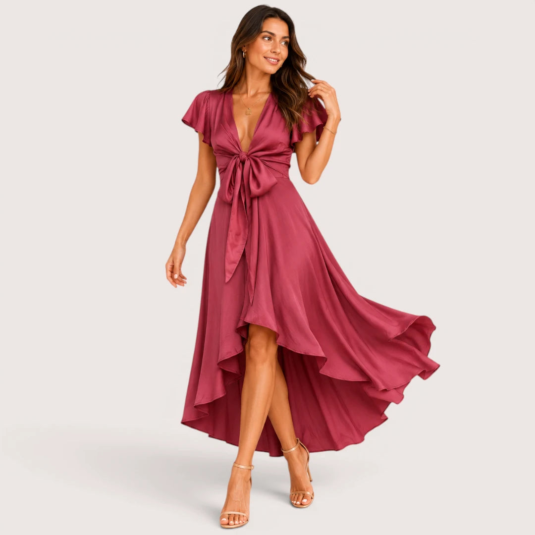 Aveline | Women’s Tie-Front Midi Dress with Short Sleeves