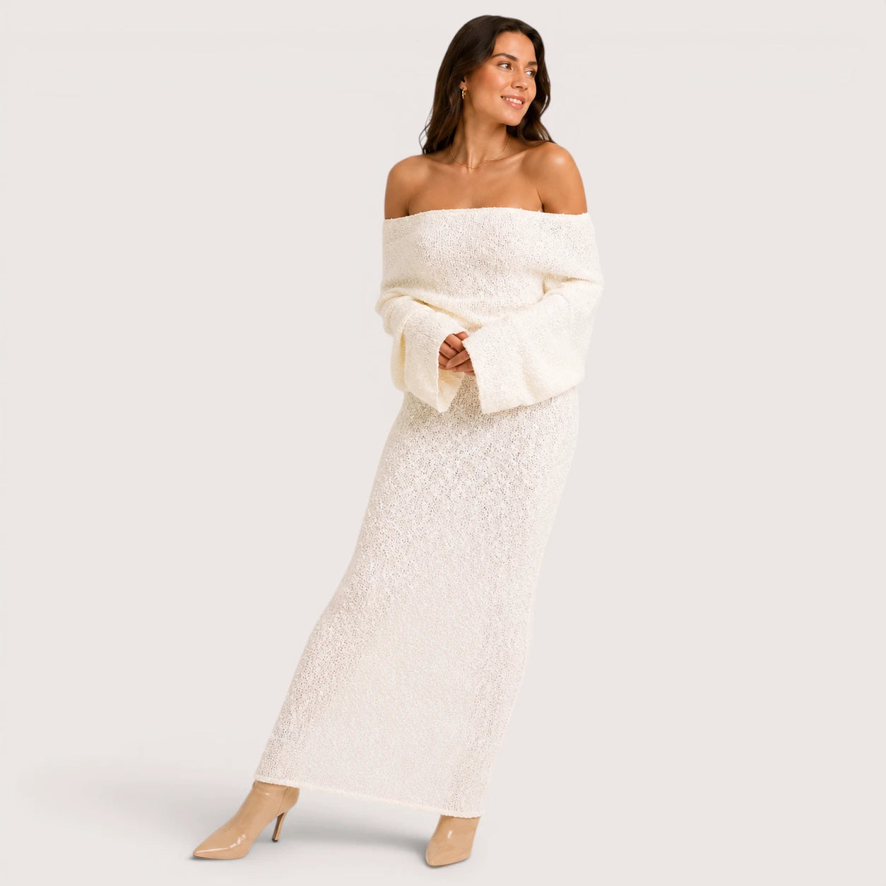 Sienna | Women’s Off Shoulder Long Sleeve Midi Dress