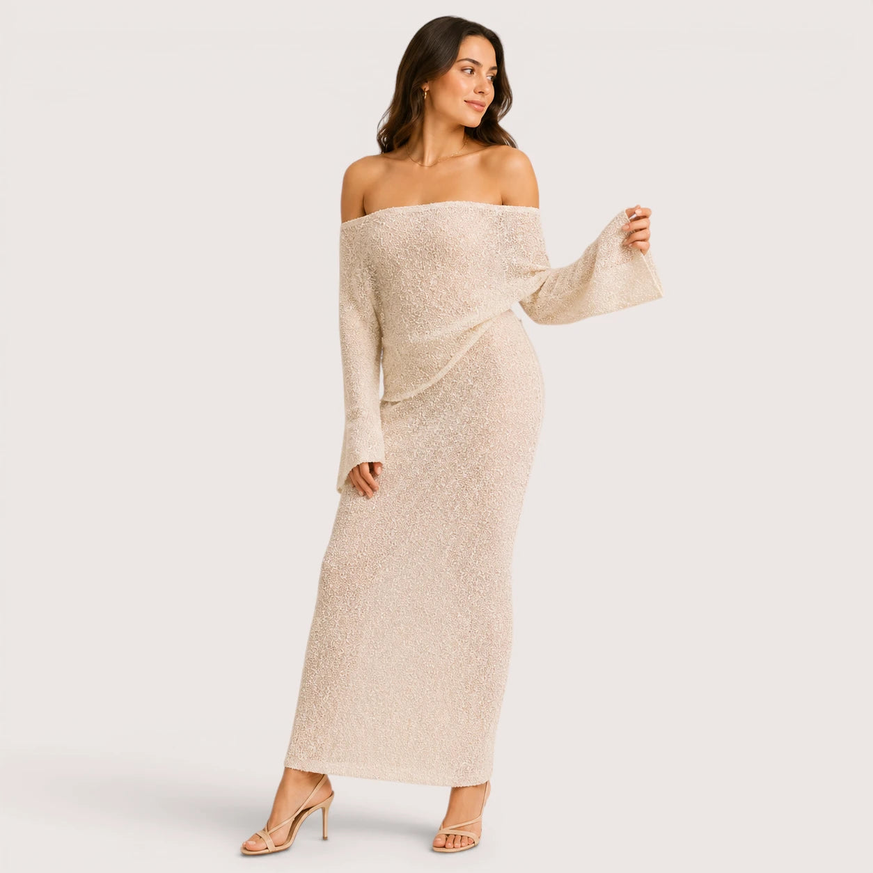 Sienna | Women’s Off Shoulder Long Sleeve Midi Dress