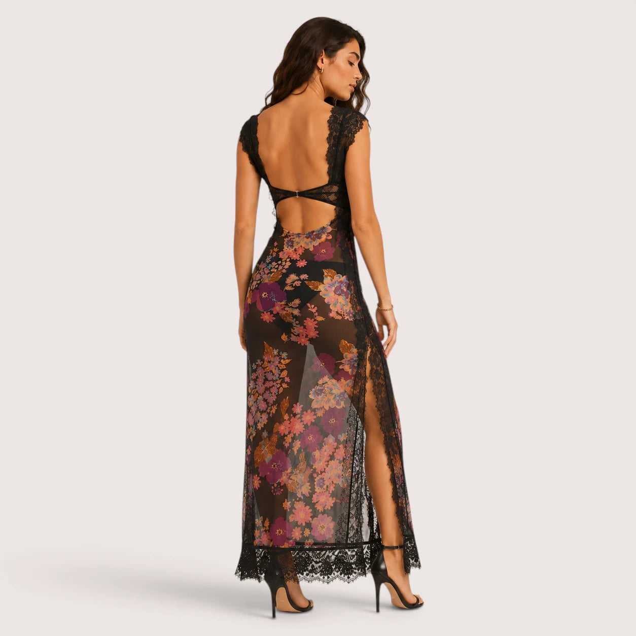 Mia | Women’s Floral Print Maxi Dress with Lace Trim