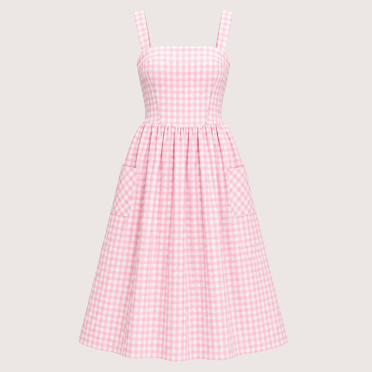 Lucy | Women’s Checkered Strap Midi Dress with Front Pockets