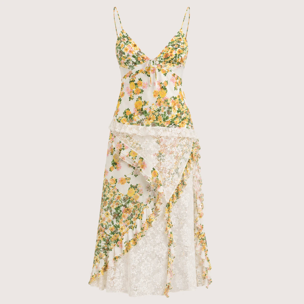 Elena | Women’s Floral Print Maxi Dress with Lace Panel