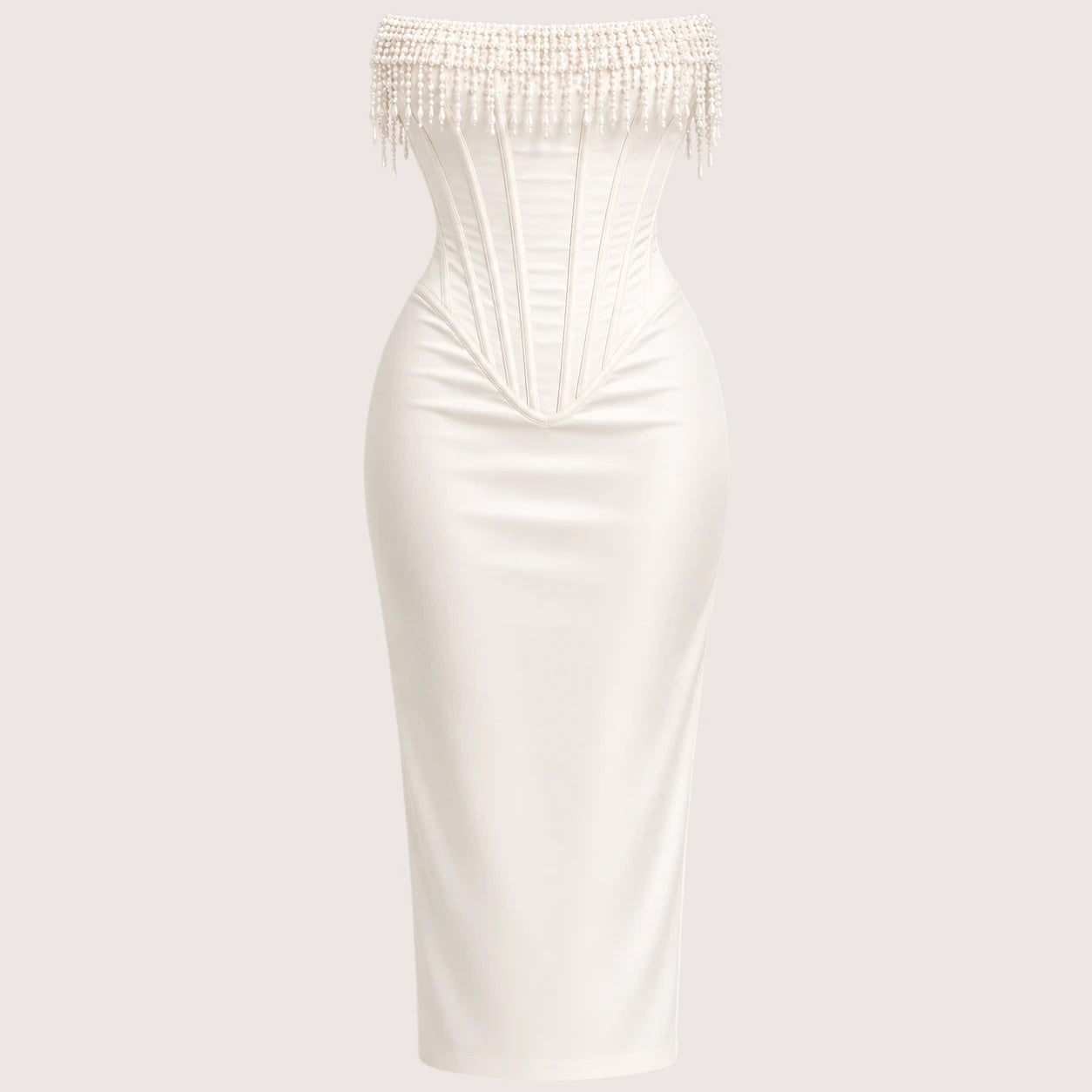 Hannah | Women’s Strapless Corset Midi Dress with Fringe Trim