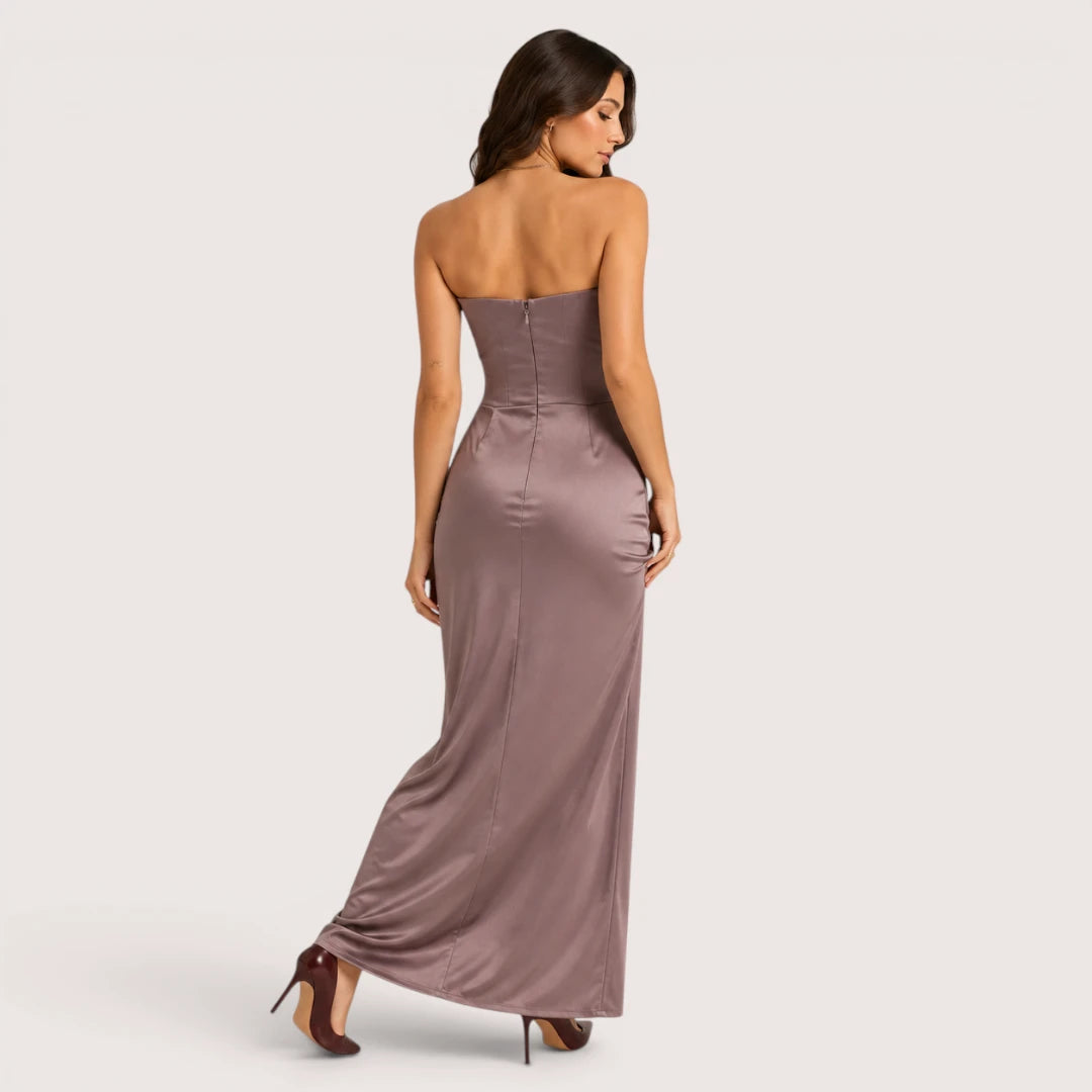 Victoria | Women’s Strapless Corset Maxi Dress with Draped Skirt