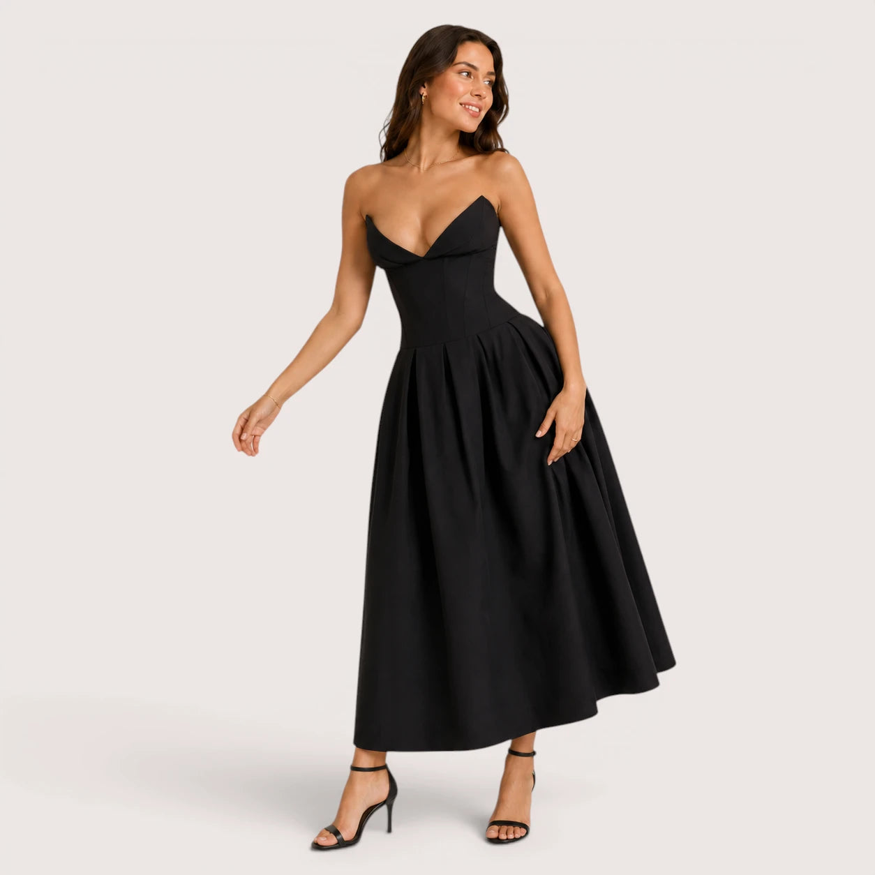 Isabella | Women’s Strapless Sweetheart Neck Midi Dress