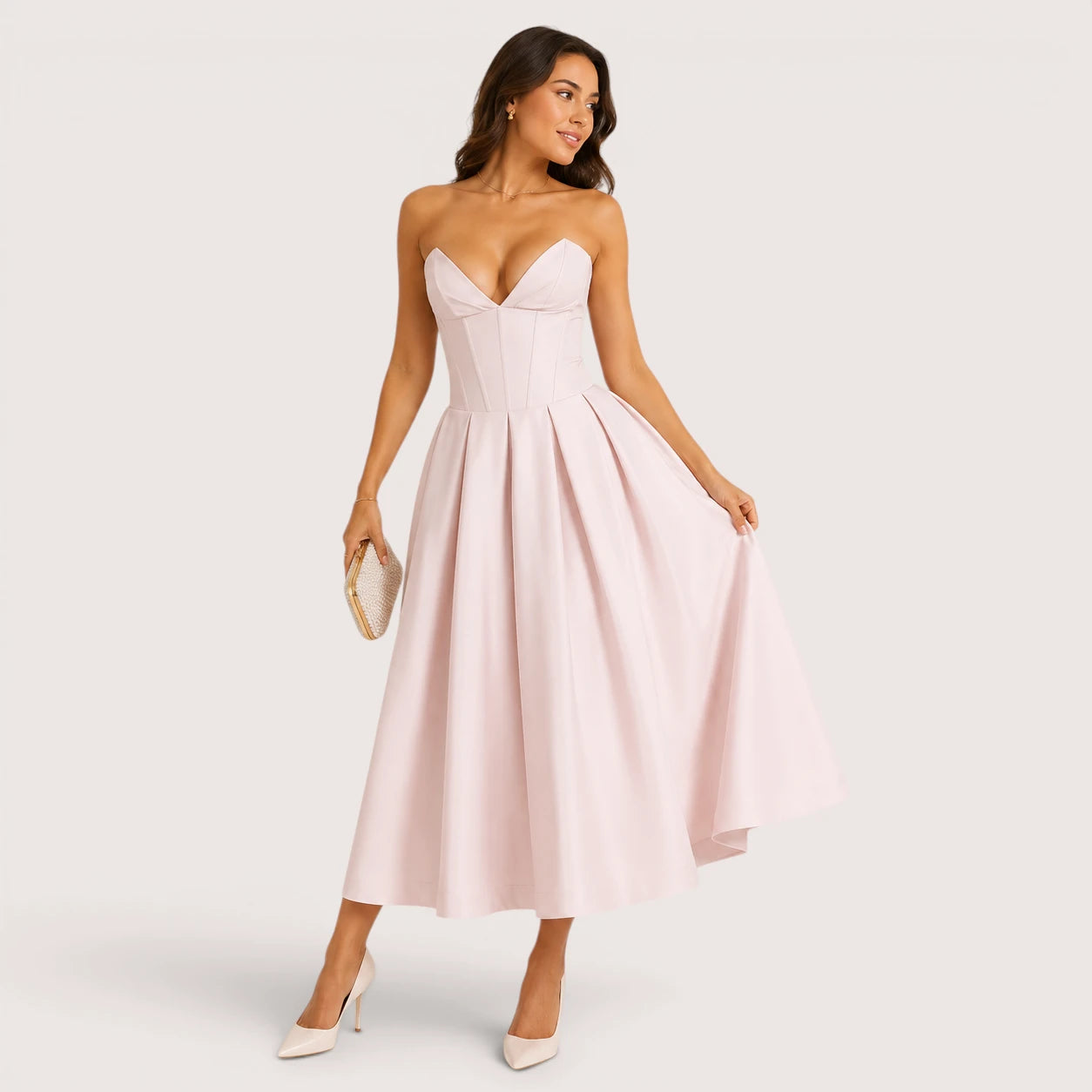 Isabella | Women’s Strapless Sweetheart Neck Midi Dress