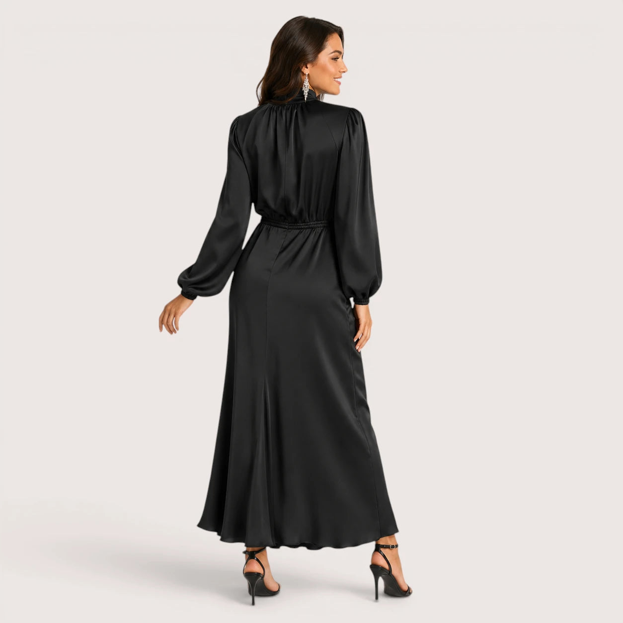 Emily | Women’s High Neck Satin Maxi Dress with Long Sleeve