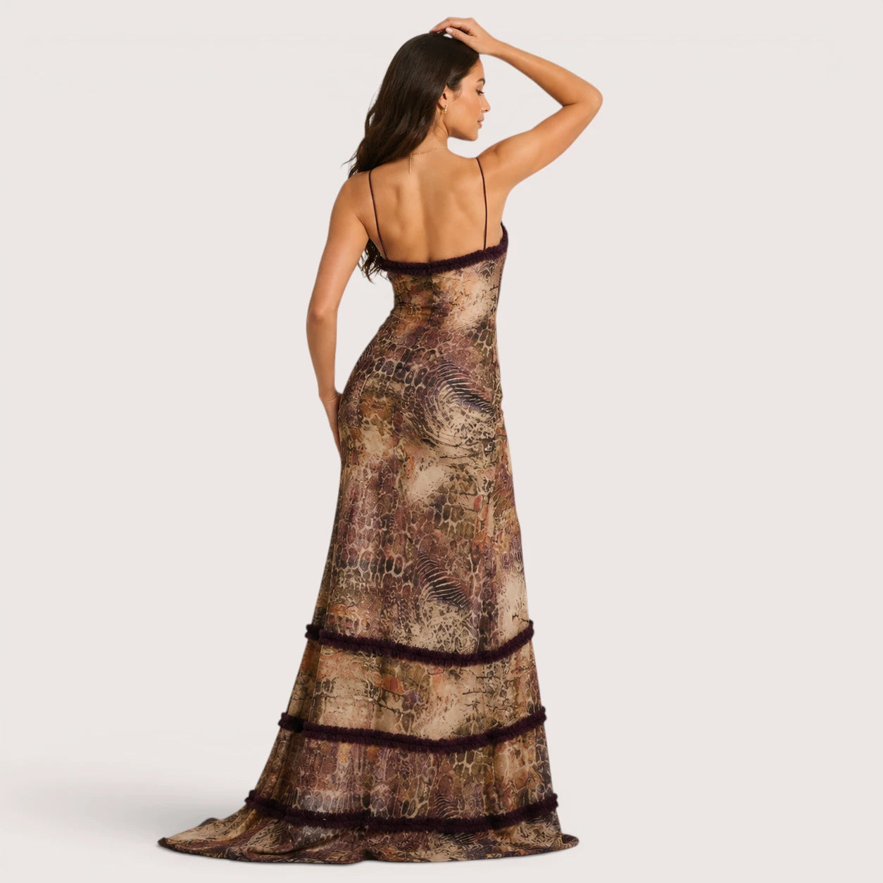 Olivia | Spaghetti Strap Printed Maxi Dress with Cut-Out Detail