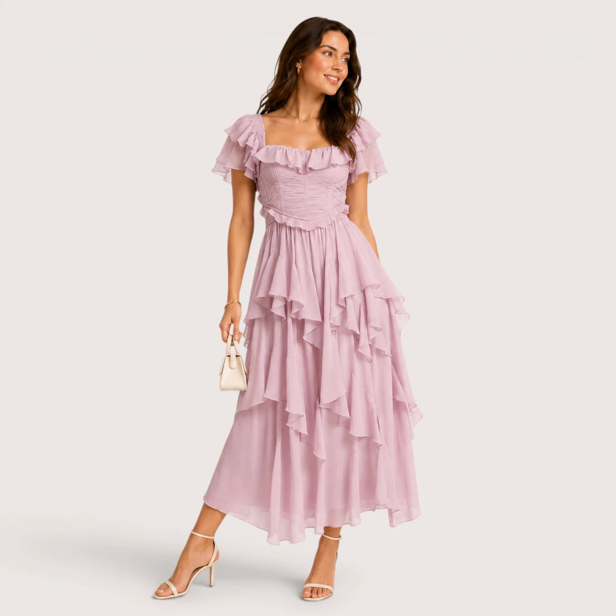 Lily | Women’s Off Shoulder Ruffle Layered Midi Dress