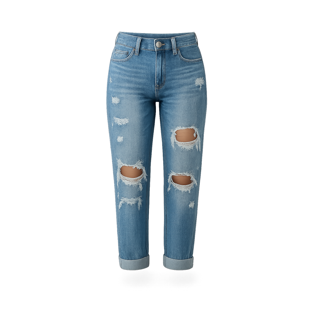 Emily | Women’s Mid-Waist Ripped Jeans with Straight Leg
