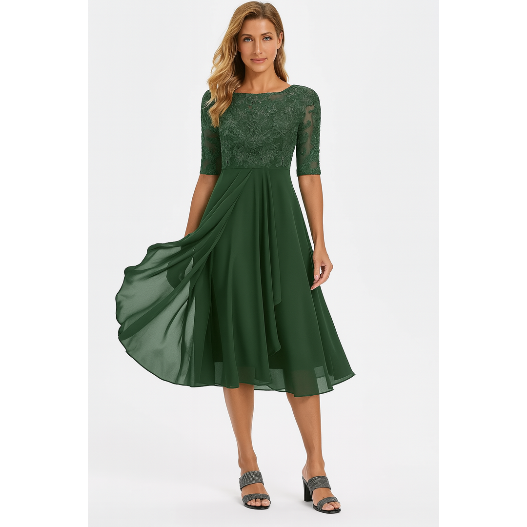 Eleanor | Women’s Midi A-Line Dress with Lace Bodice