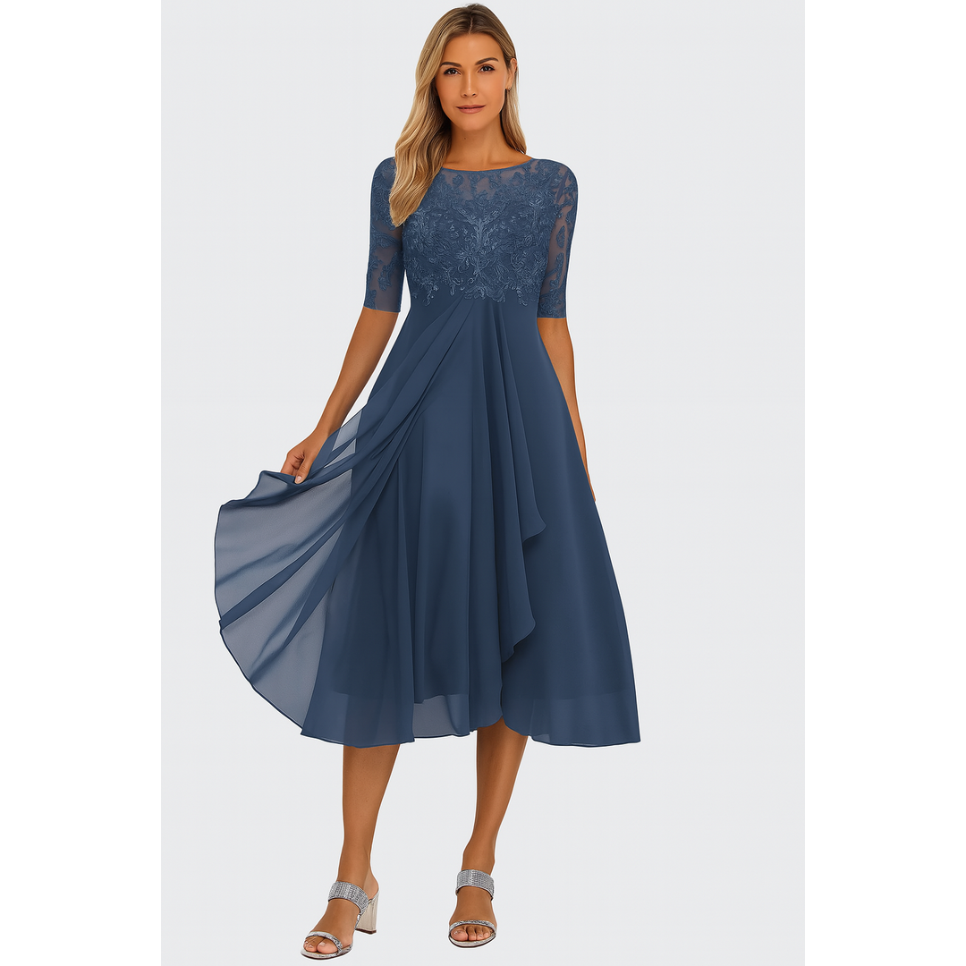 Eleanor | Women’s Midi A-Line Dress with Lace Bodice