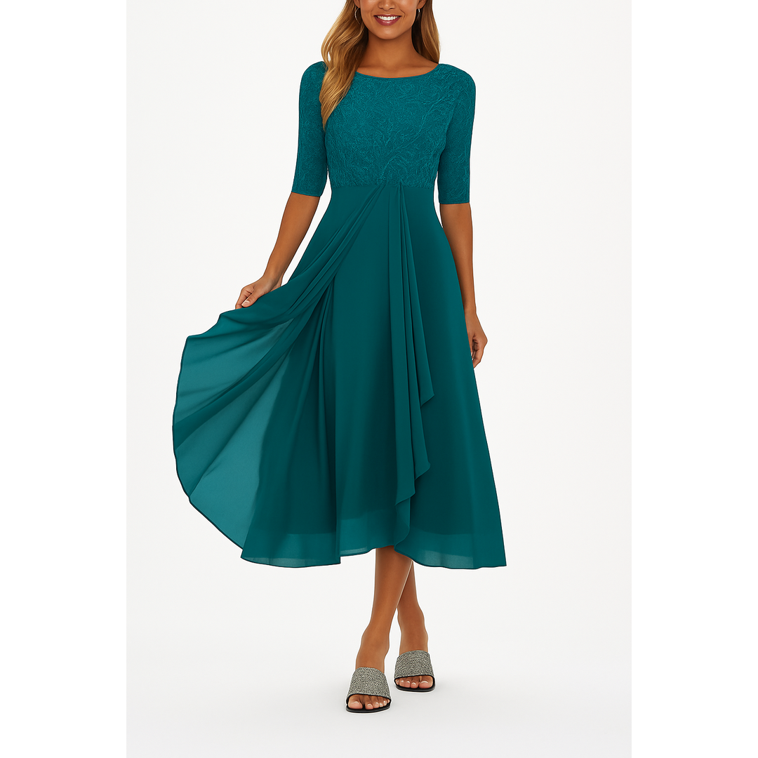 Eleanor | Women’s Midi A-Line Dress with Lace Bodice