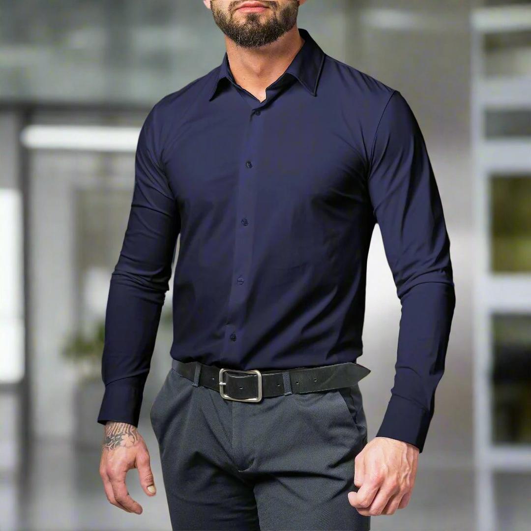 Leo | Men’s Stretch Shirt with Classic Collar and Button Cuffs