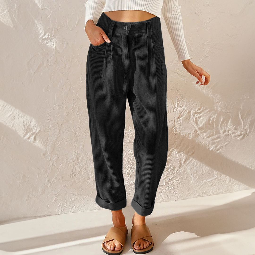 Victoria | Women’s High-Waist Corduroy Trousers with Pleated Front