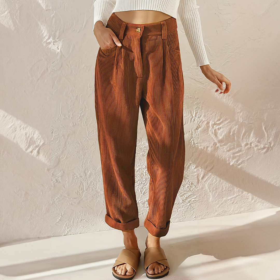 Victoria | Women’s High-Waist Corduroy Trousers with Pleated Front