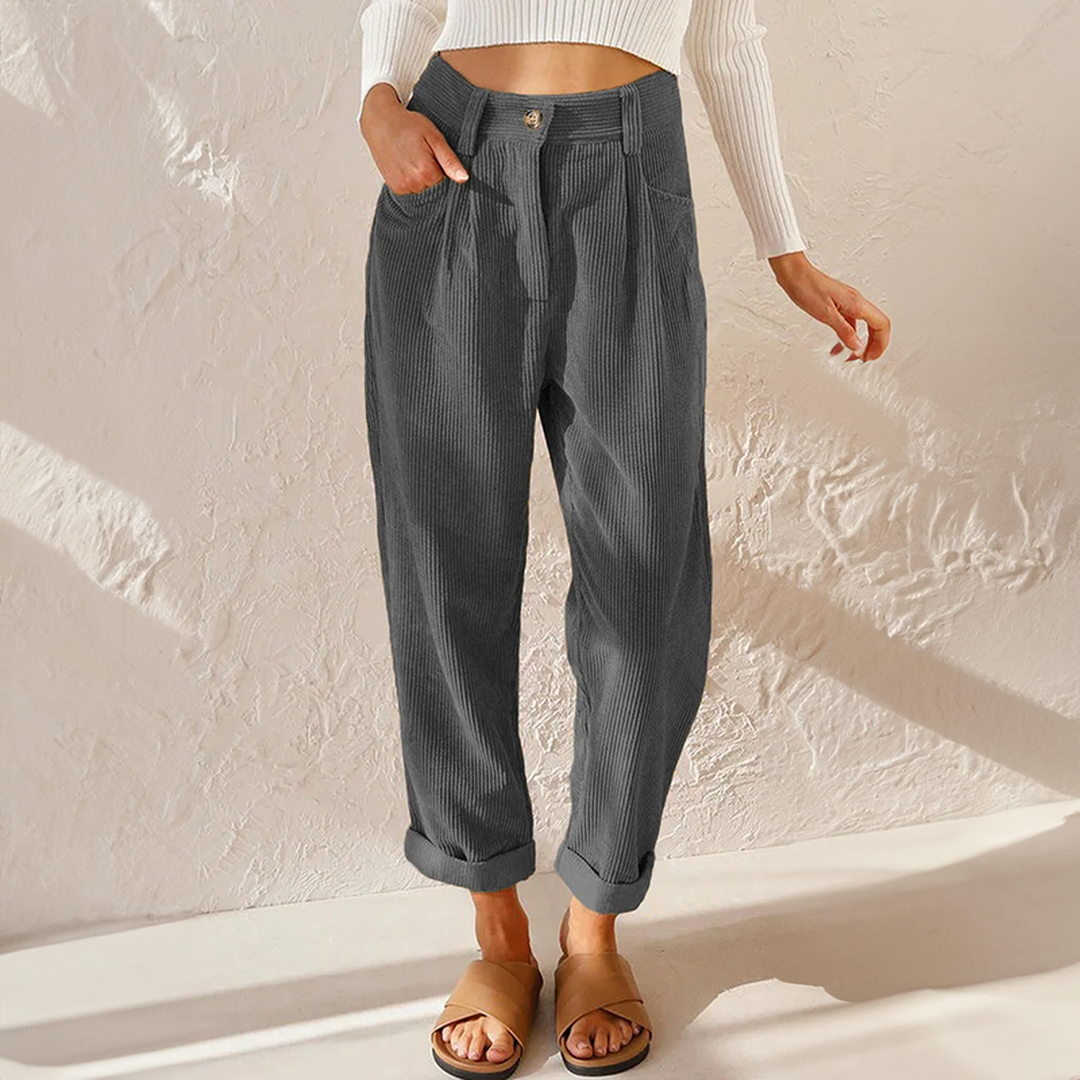 Victoria | Women’s High-Waist Corduroy Trousers with Pleated Front