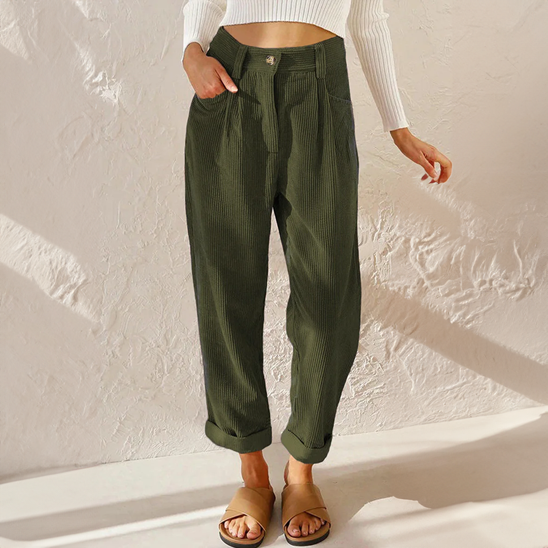 Victoria | Women’s High-Waist Corduroy Trousers with Pleated Front