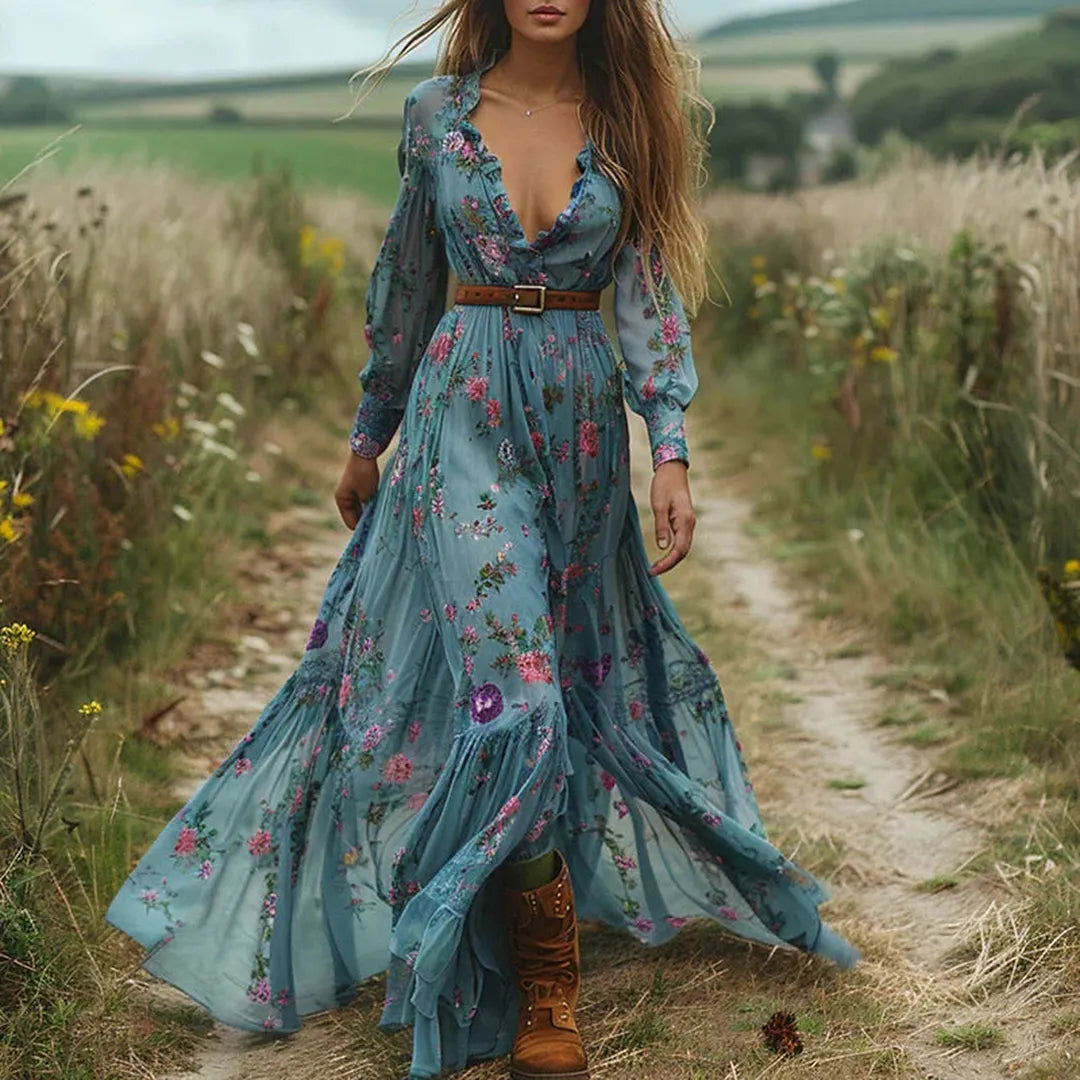 Avery | Women’s Boho Maxi Dress with Ruffle Hem