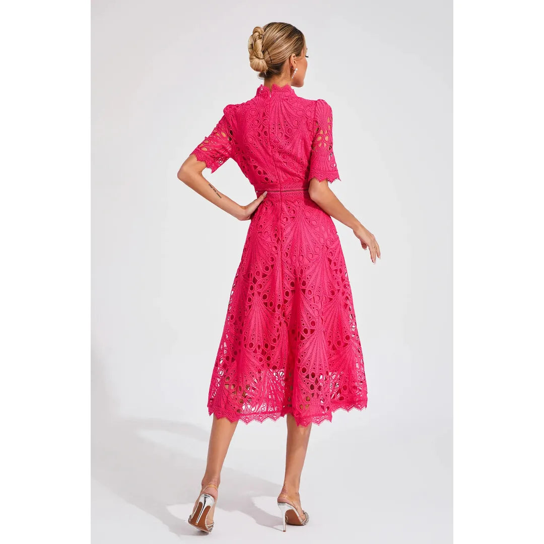 Amelia | Women’s Short Sleeve Lace Midi Dress