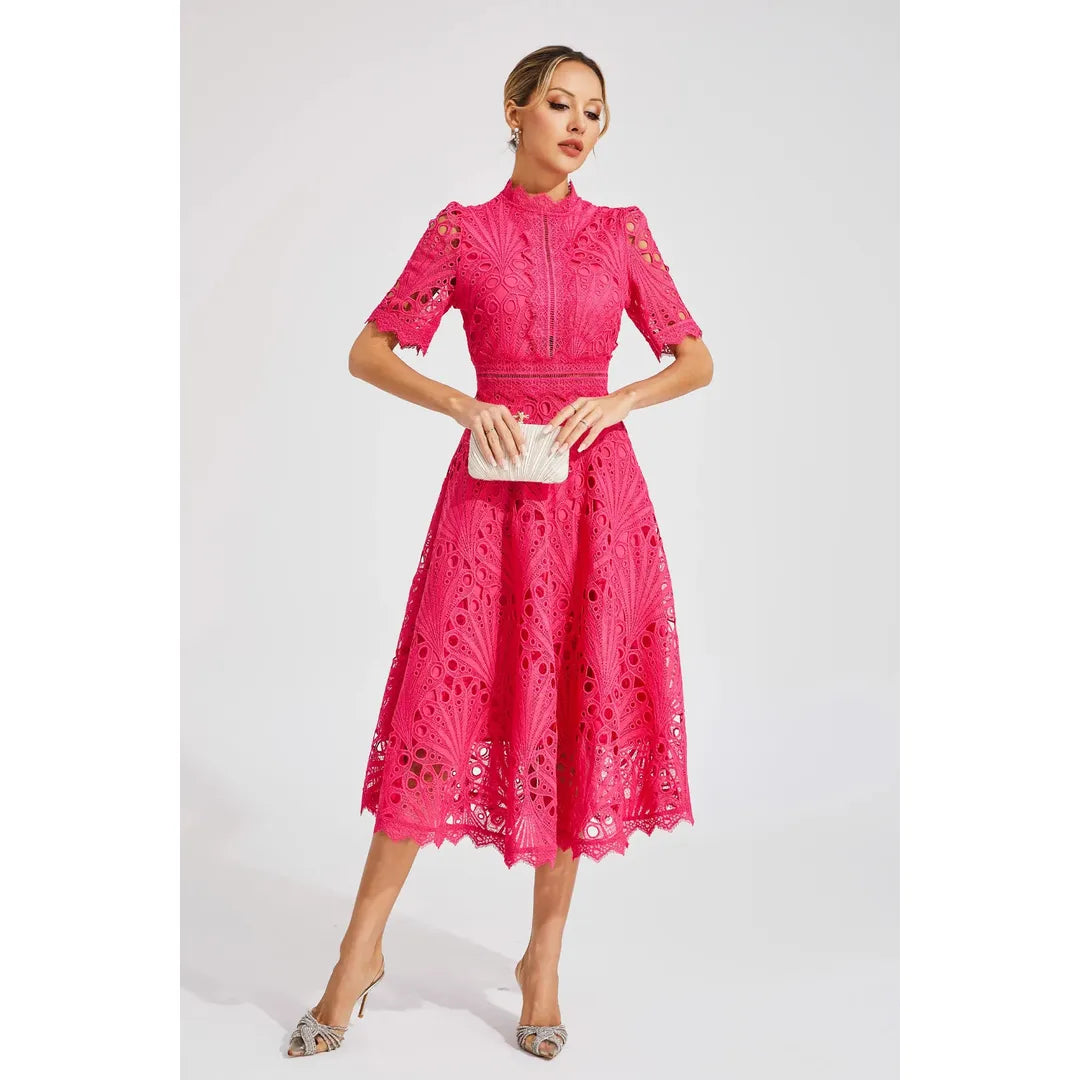 Amelia | Women’s Short Sleeve Lace Midi Dress