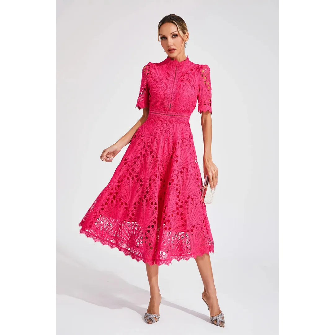 Amelia | Women’s Short Sleeve Lace Midi Dress