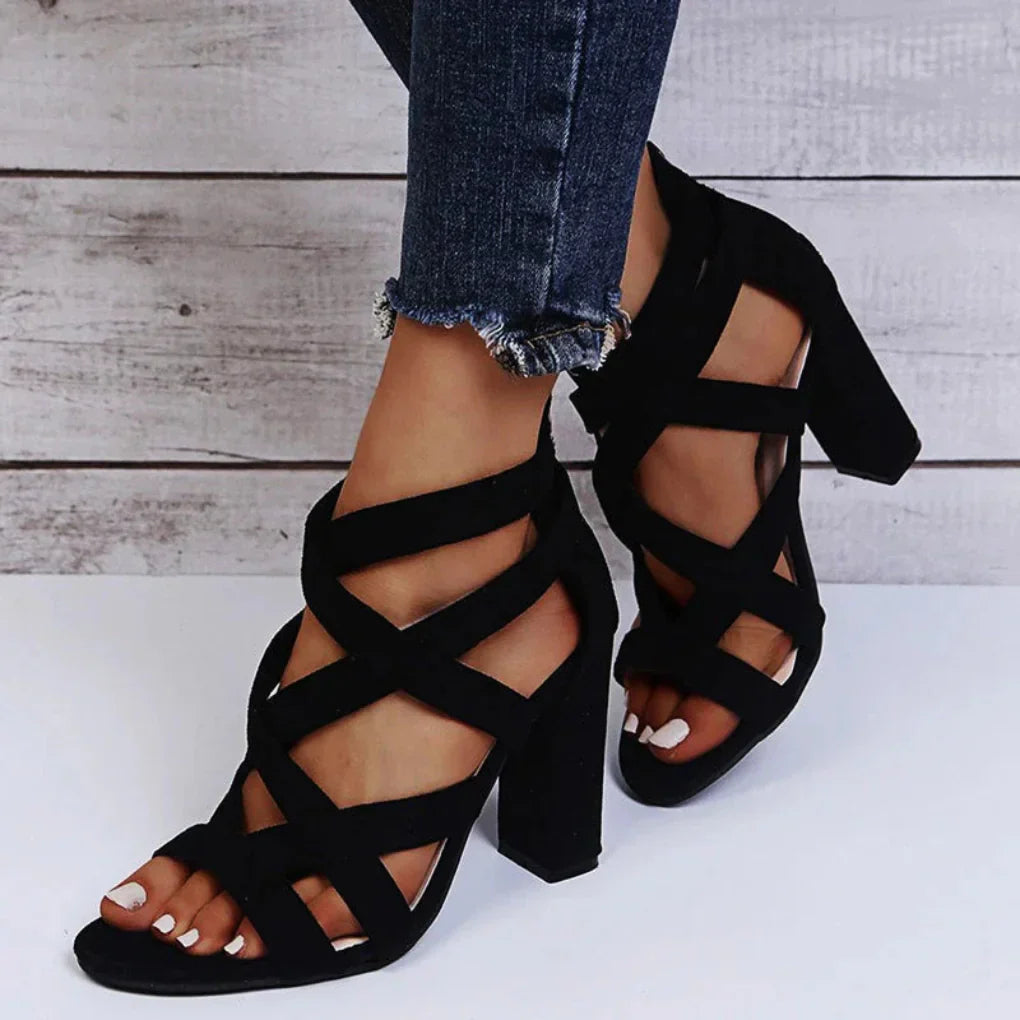 Avery | Women’s Block Heel Sandals with Cross Straps