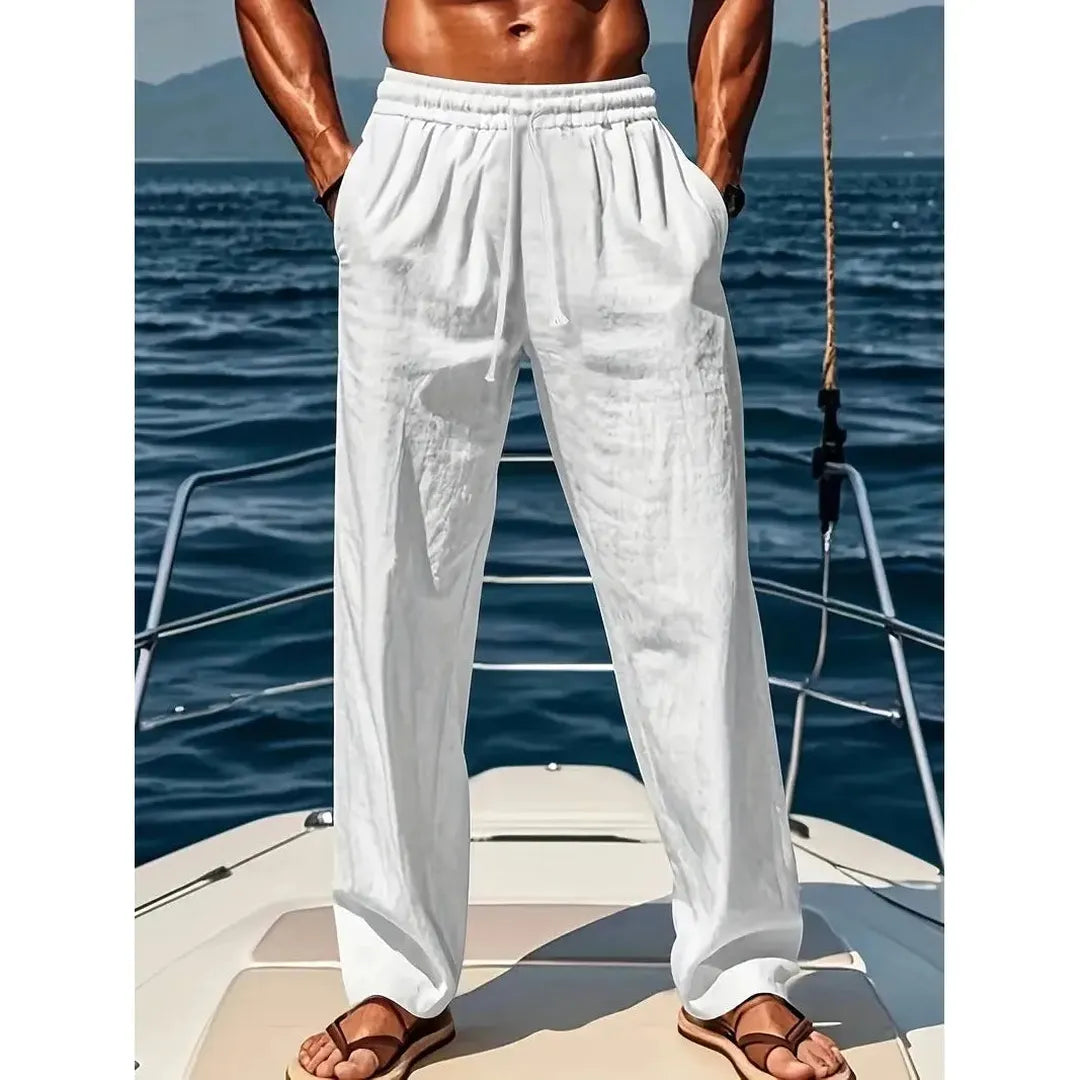 Lucas | Men’s Wide Leg Linen Trousers with Elastic Waist