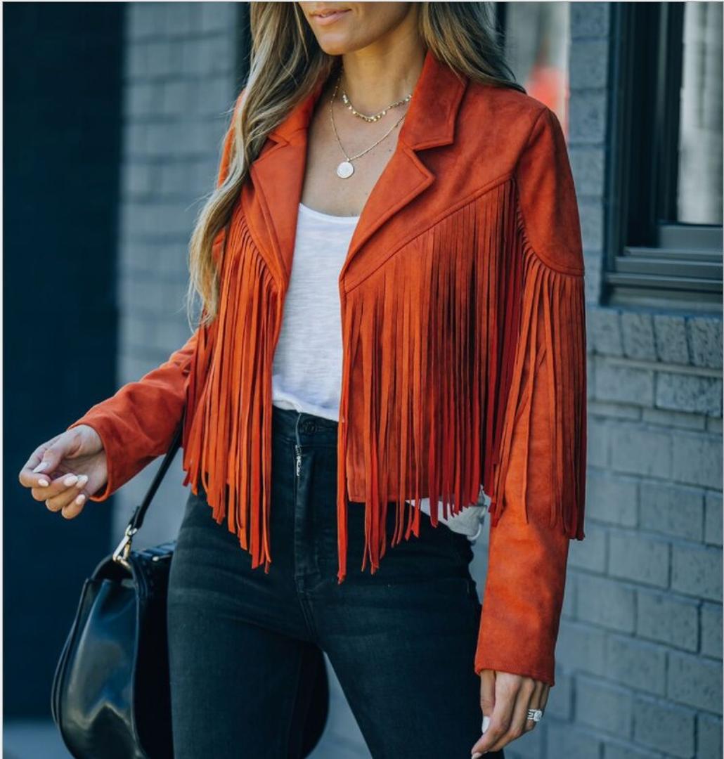 Arvella | Women’s Cropped Fringe Jacket with Lapel Collar