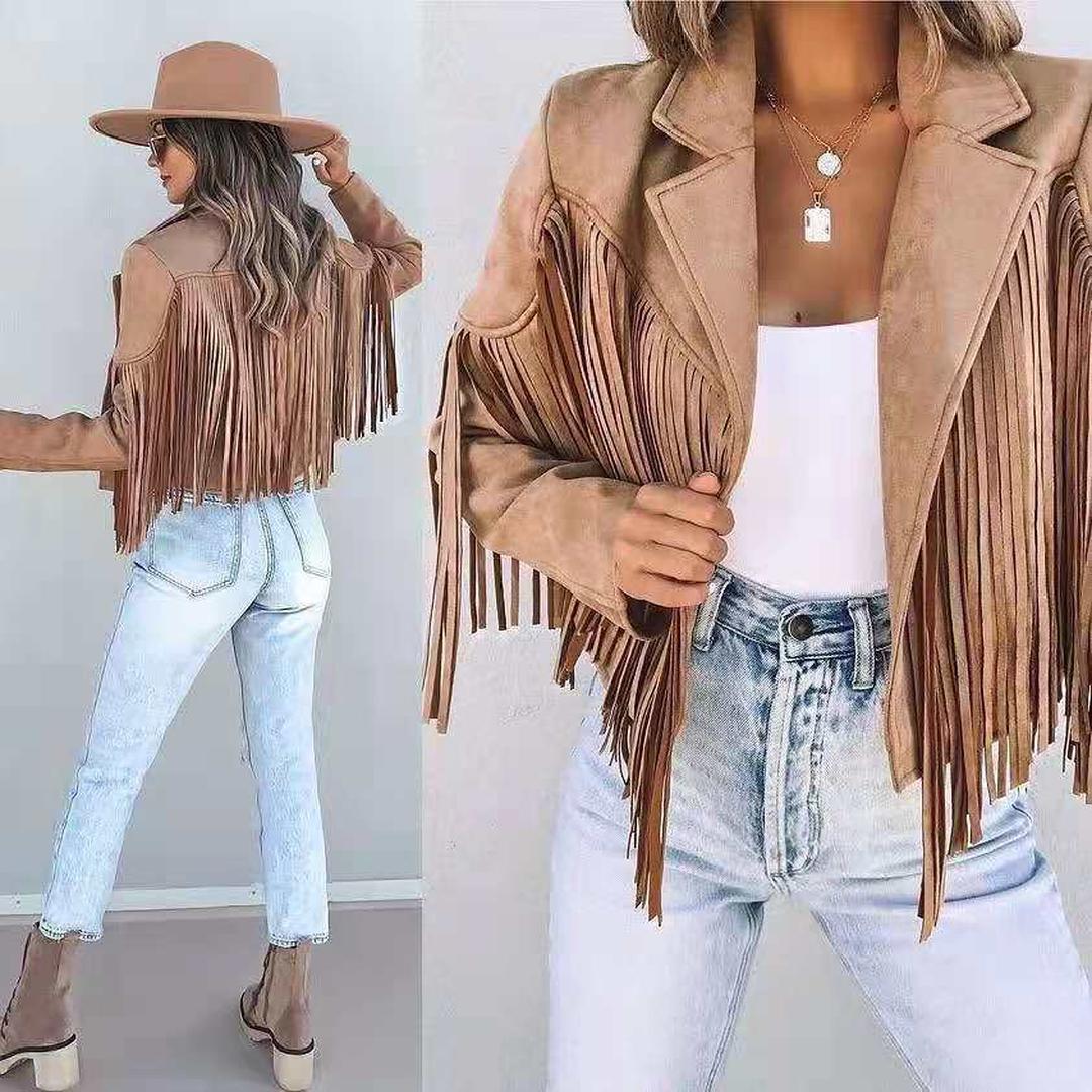 Arvella | Women’s Cropped Fringe Jacket with Lapel Collar