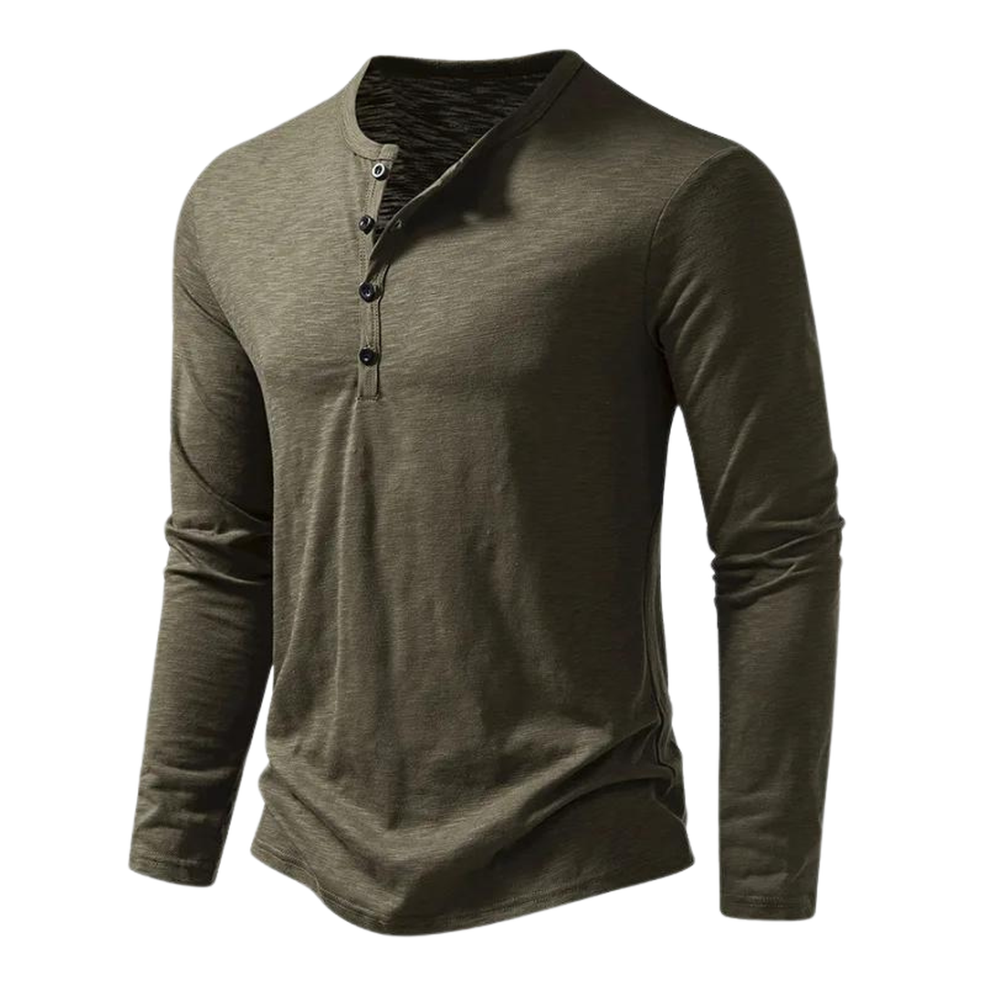 Bravero | Men’s Long-Sleeve Henley Shirt with Button Placket