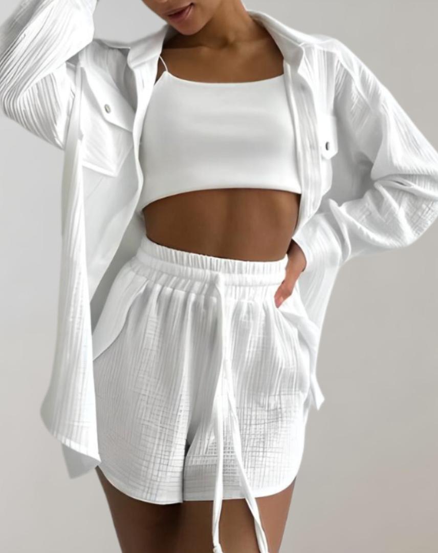 Selvara | Two-Piece Set with Shirt and Elastic Waist Shorts