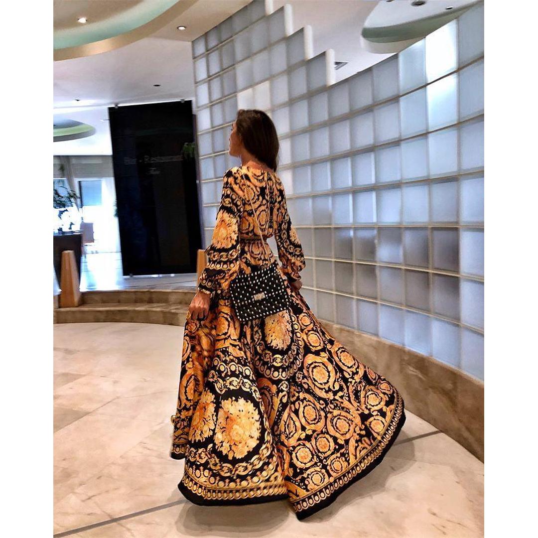 Hannah | Women’s Bohemian Print Maxi Dress with V-Neck