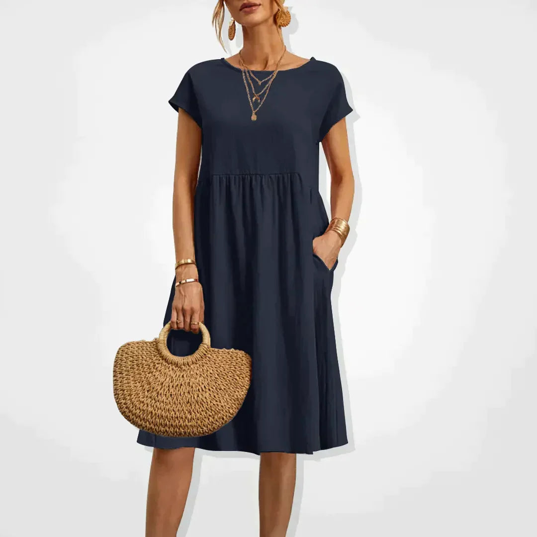 Addison | Women’s Short Sleeve Midi Dress with Side Pockets