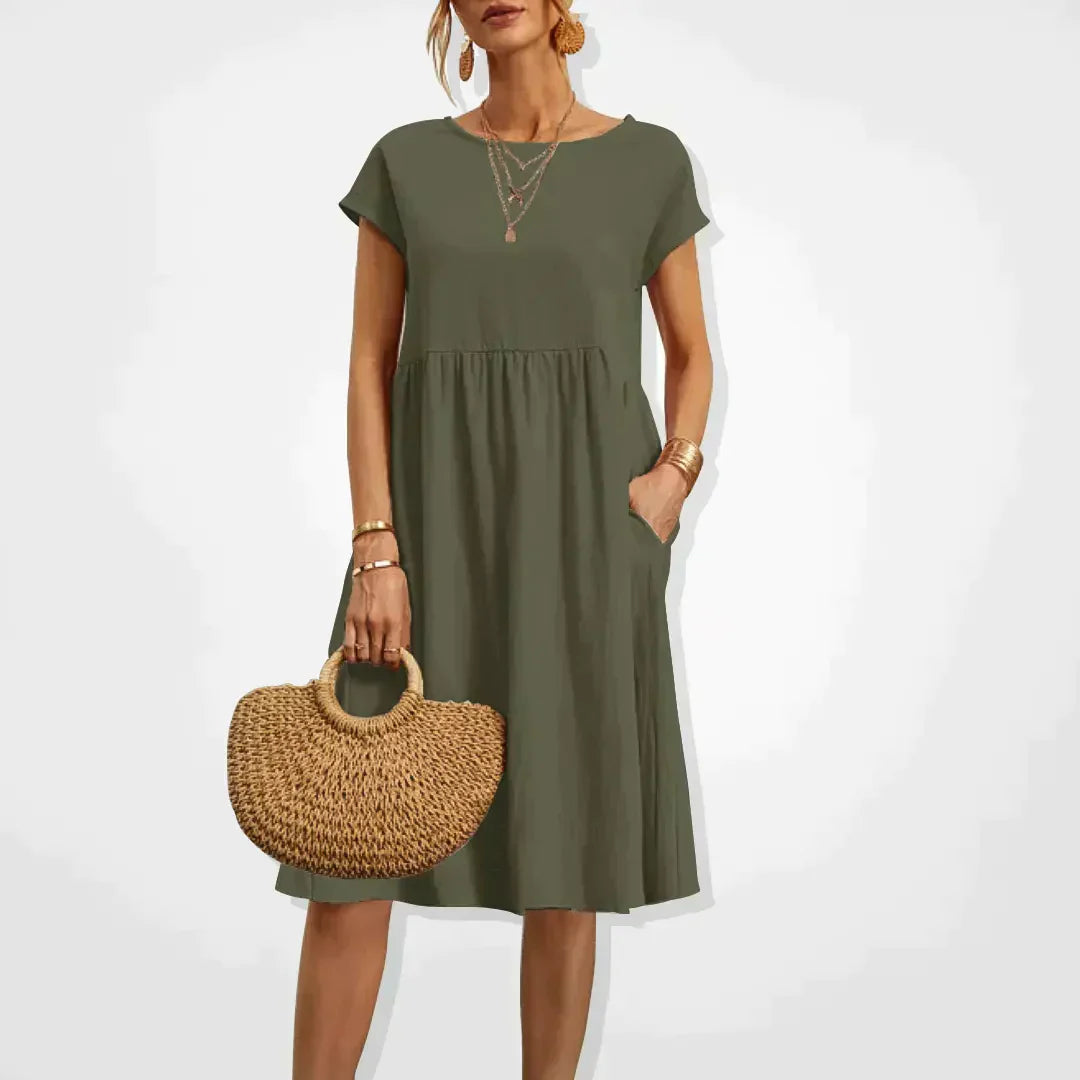 Addison | Women’s Short Sleeve Midi Dress with Side Pockets