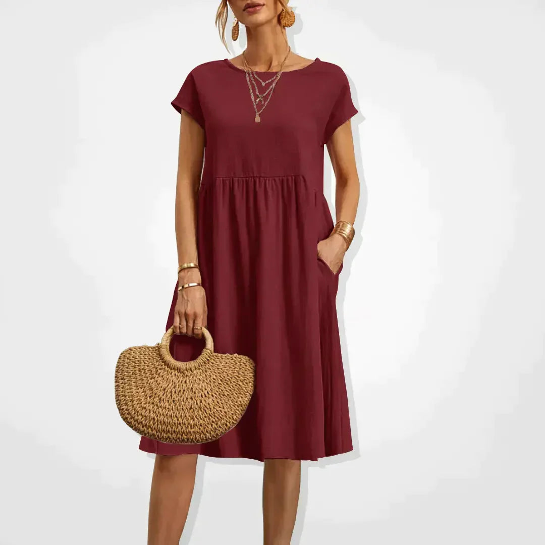 Addison | Women’s Short Sleeve Midi Dress with Side Pockets