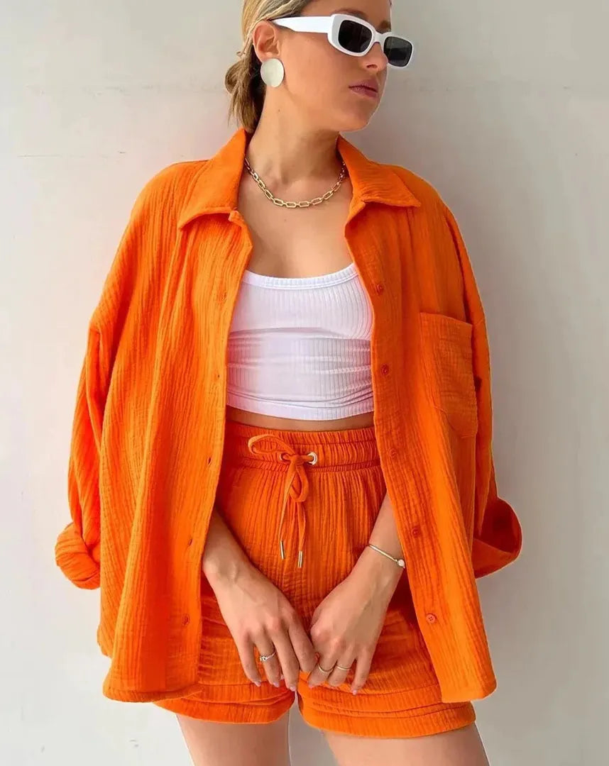 Elara | Button Shirt and Drawstring Shorts Set
